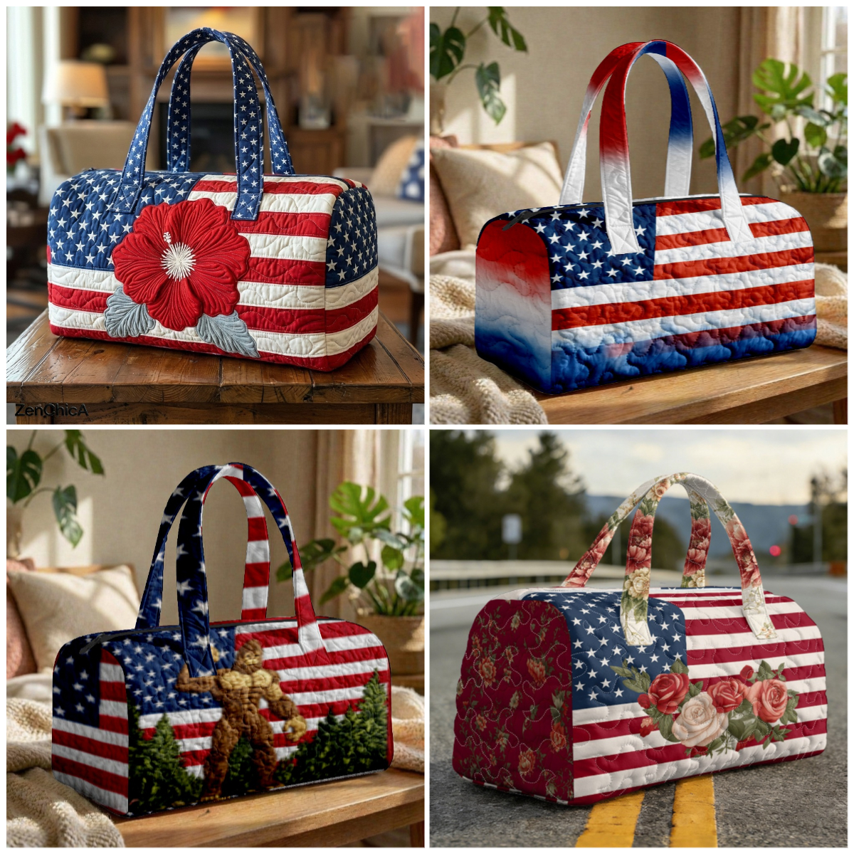 Women Bags Usa - American Flag Quilted Duffle Bag Vintage