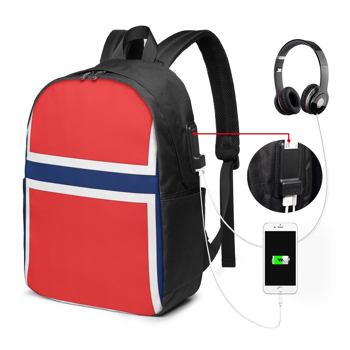 Women Bags College - Norway Flag Backpack Travel Notebook Bag