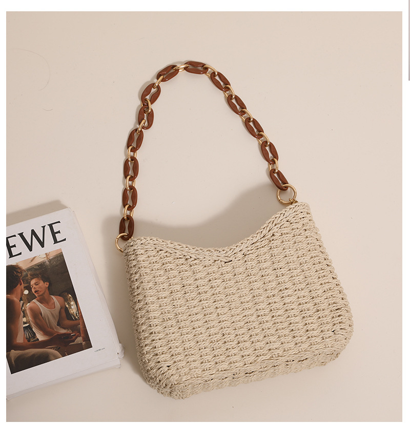 Woven Straw Bag - Straw Woven Bag for Women: Solid-Color