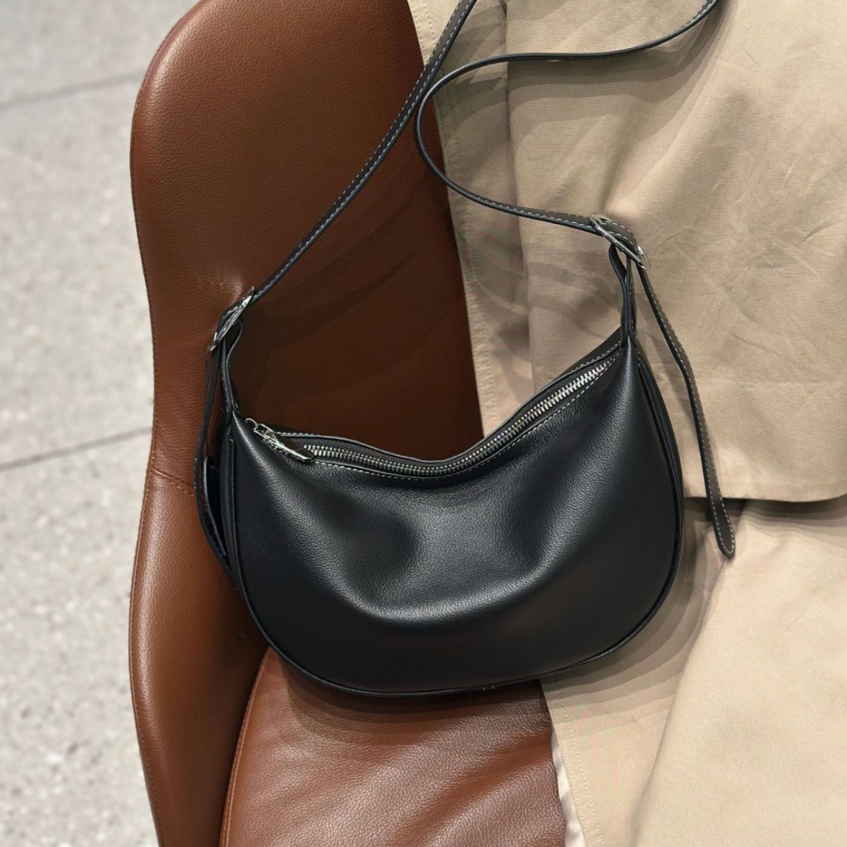 Half Moon Crescent - Women's Top Layer Cowhide Crossbody Bag