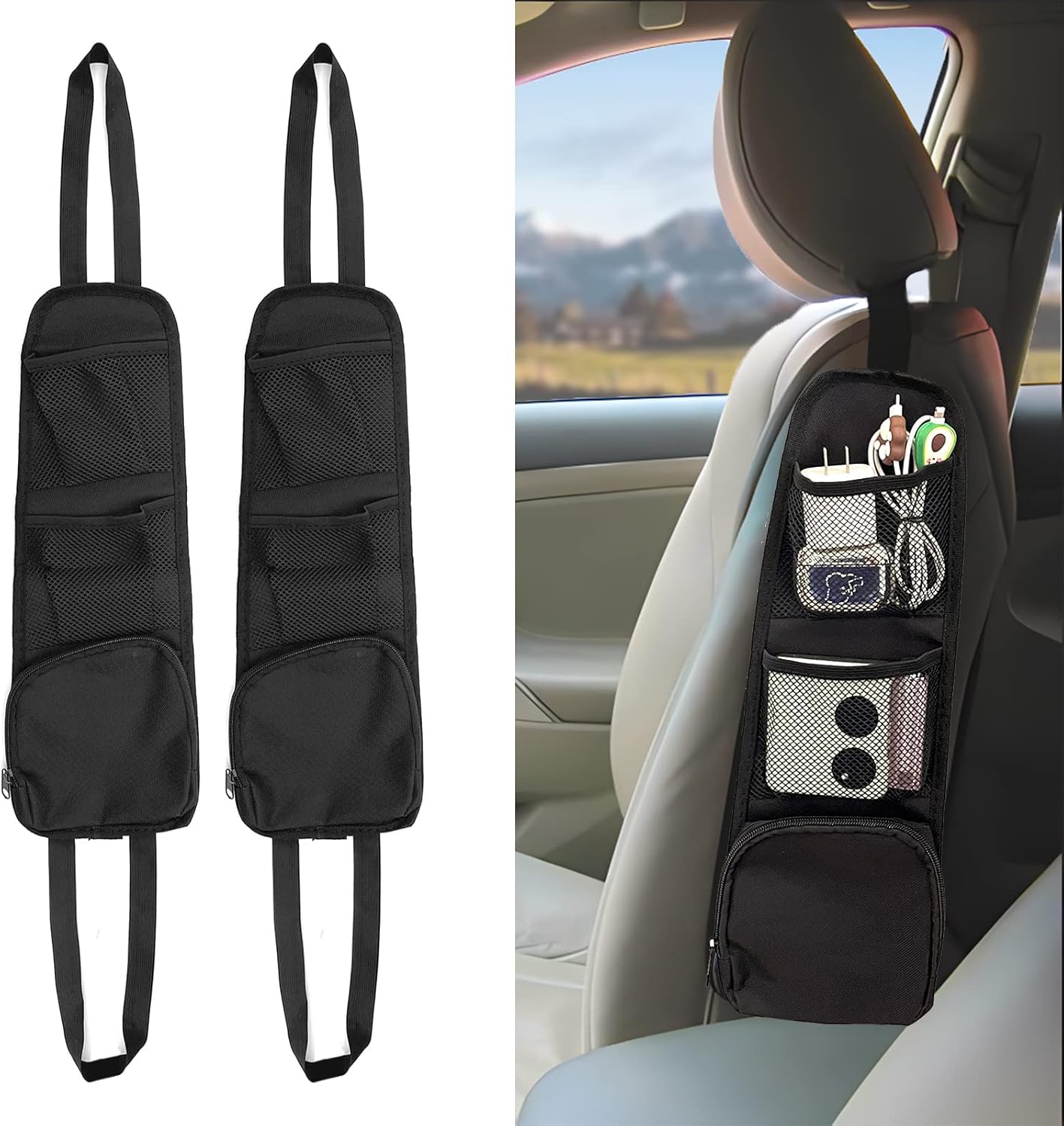 Mesh Net Bag - Car Seat Storage Hanging Bag, Multi-Pocket