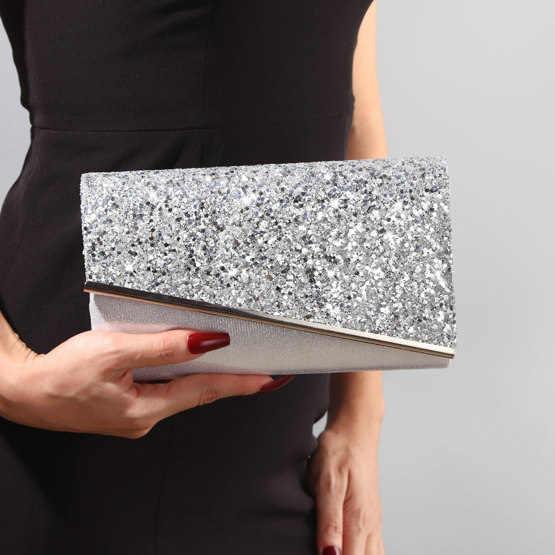 Flap Bag Envelope - Silver Glitter Envelope Clutch Lady Wedding