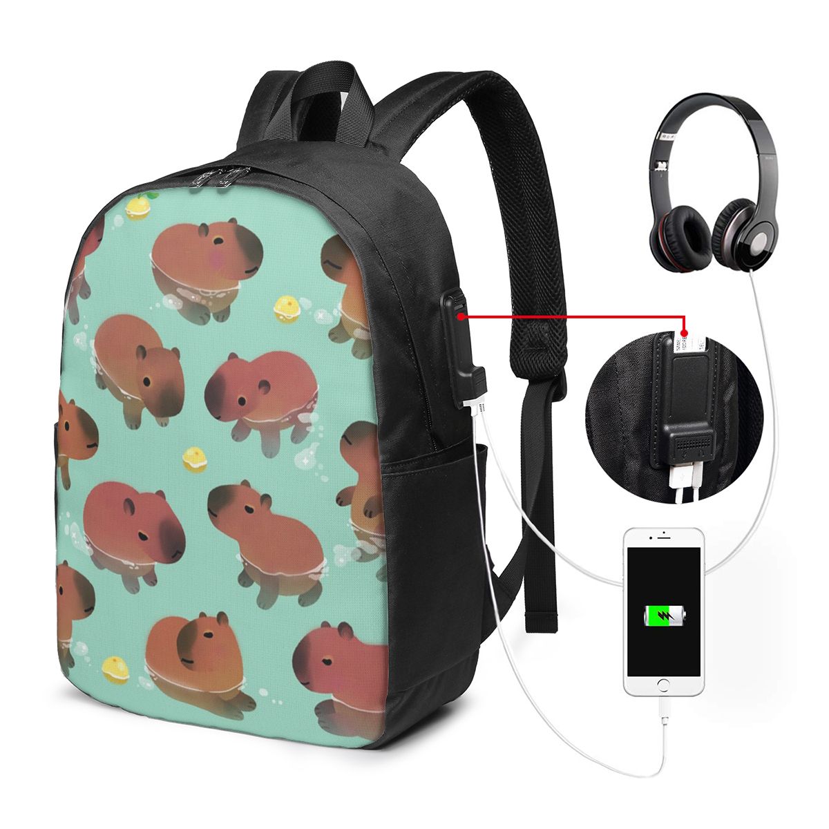 Capybara Animal Pattern Backpa - Women Bags College 리뷰 및 가격