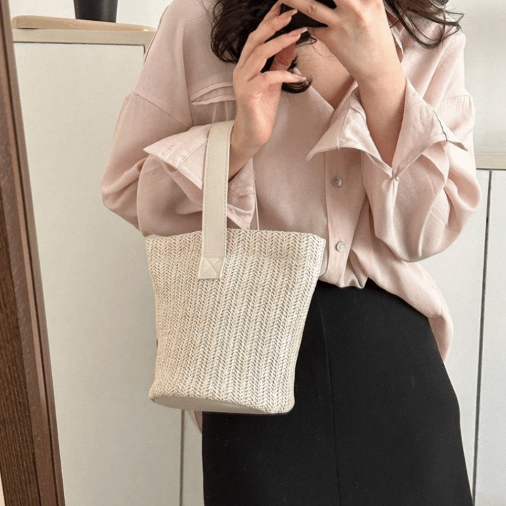 Fashion PU Straw Bucket Bag Ko - Woven Straw Bag 리뷰 및 가격