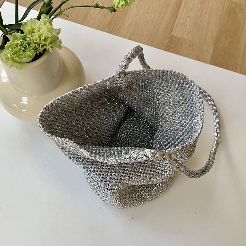 Hylhexyr Gold Silver Bucket Sh - Woven Straw Bag 리뷰 및 가격