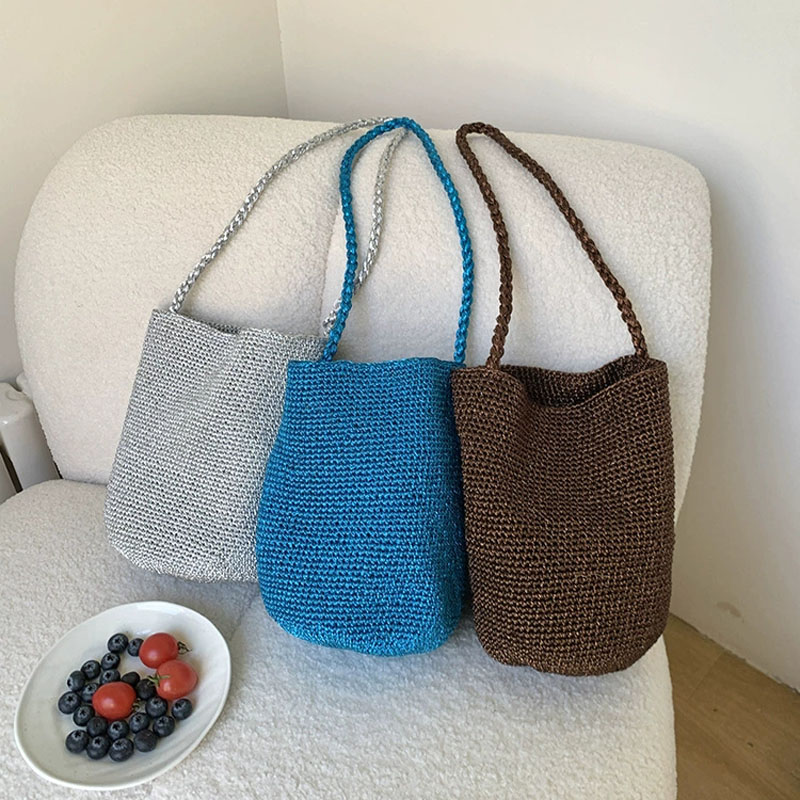 Hylhexyr Gold Silver Bucket Sh - Woven Straw Bag 리뷰 및 가격